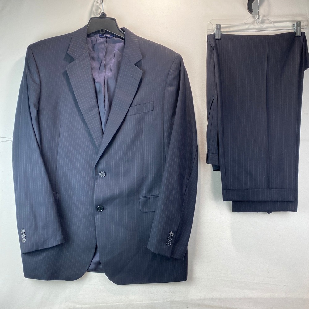 Brooks Brothers 1818 Madison Loro Piana Suit Mens 44L 38x30 Navy Wool Pinstripe